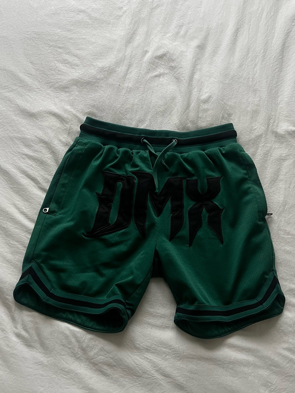 Dark Green Men's Mesh Athletic Shorts with Black Trim